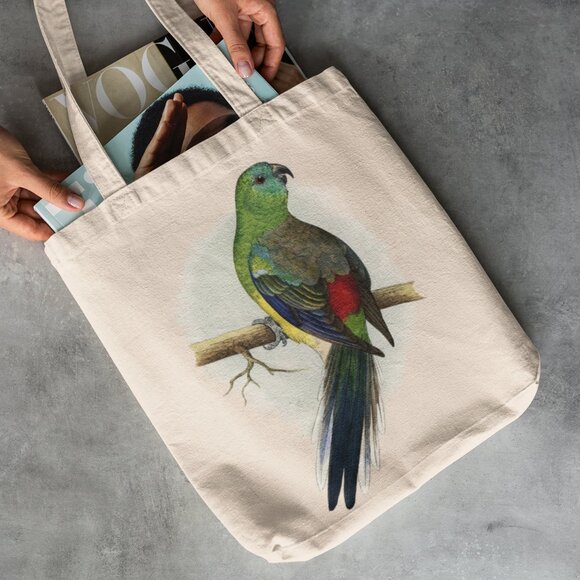 Red-Rumped Parrot Vintage Print Graphic Canvas Tote Bag - Picture 2 of 5